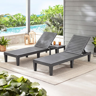 Set of 2 Outdoor Chaise Lounge Chair with 5 Positions Adjustable Backrest-Gray