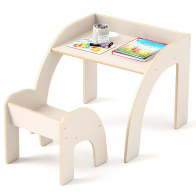Kids Table and Chair Set with Tree Shape Bookshelf Storage Organizer