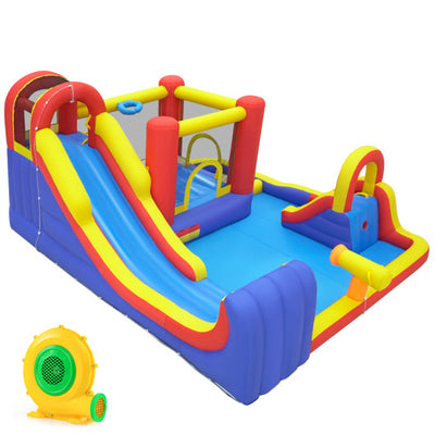 7-in-1 Outdoor Bounce House with Dual Slides and 680W Blower