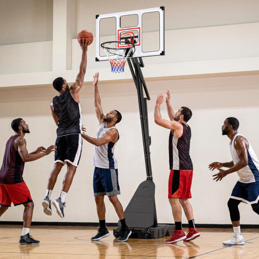 4.9-10 Feet Portable Basketball Hoop 10 Levels Adjustable with Fillable Base and Ball Storage