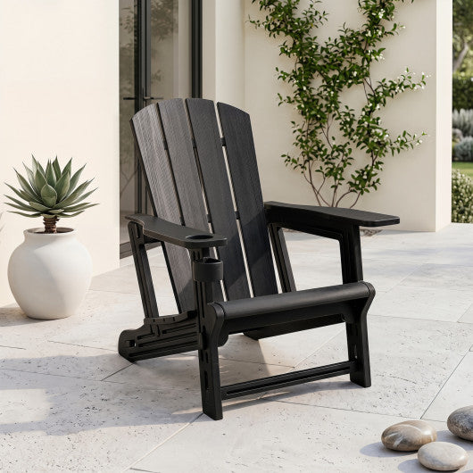 HDPE Adirondack Chairs with Realistic Wood Grain for Backyard Lawn-Black