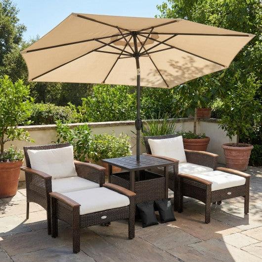 3-Piece Patio Lounge Bundle with 5-Piece PE Rattan Conversation Set  Wicker Umbrella Side Table & 7.5 FT Tilt Market Umbrella