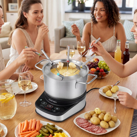 1200W Electric Fondue Pot Set with 3.2 QT Removable Pot 6 Color-Coded Fork