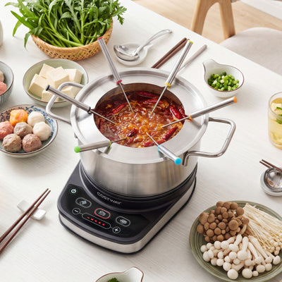 1200W Electric Fondue Pot Set with 3.2 QT Removable Pot 6 Color-Coded Fork
