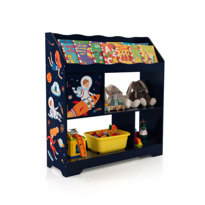 Space Astronaut Theme Kids Upholstered Platform Bed with Toy Storage Organizer