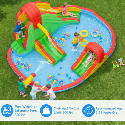 Kids Inflatable Water Park with Splash Pool and 3 Water Slides (Blower Not Included)