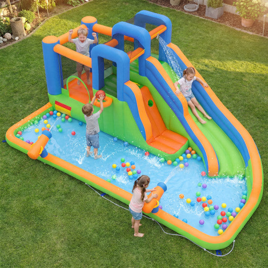 Inflatable Water Slide Park with with 780W Blower and Splash Pool for Yard Party