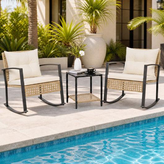 3-Piece Rattan Wicker Patio Conversation Set for Porch Balcony Garden Backyard-White