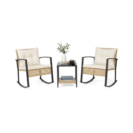 3-Piece Rattan Wicker Patio Conversation Set for Porch Balcony Garden Backyard-White