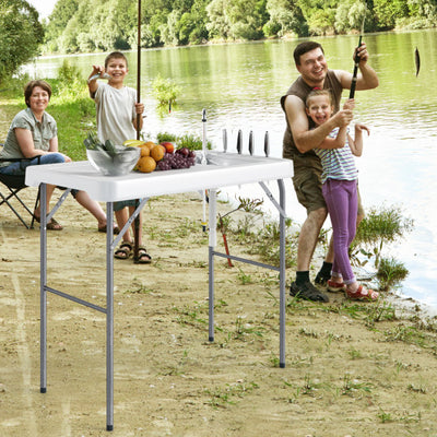 Folding Fish Cleaning Table with Rotatable Faucet & Drainage Hose for Fishing