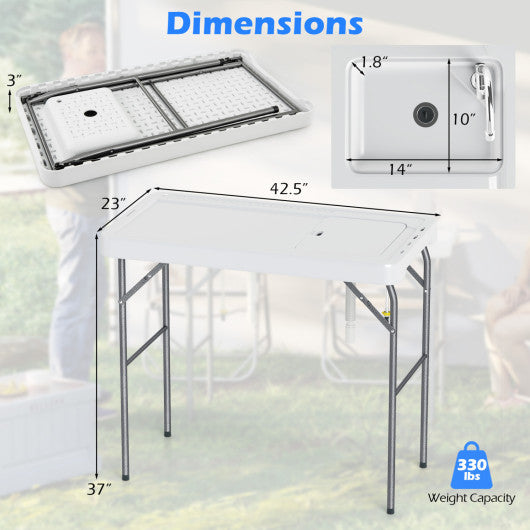 Folding Fish Cleaning Table with Rotatable Faucet & Drainage Hose for Fishing