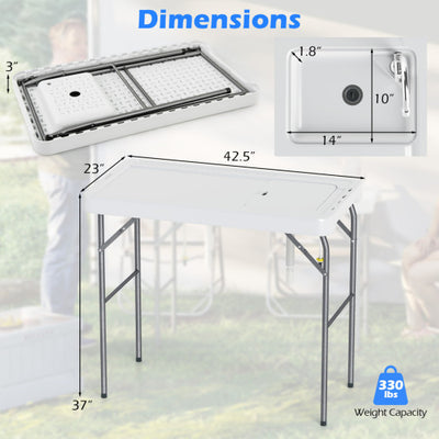 Folding Fish Cleaning Table with Rotatable Faucet & Drainage Hose for Fishing