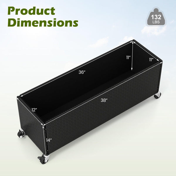 Raised Garden Bed Set of 2 with Wheels and PE Rattan