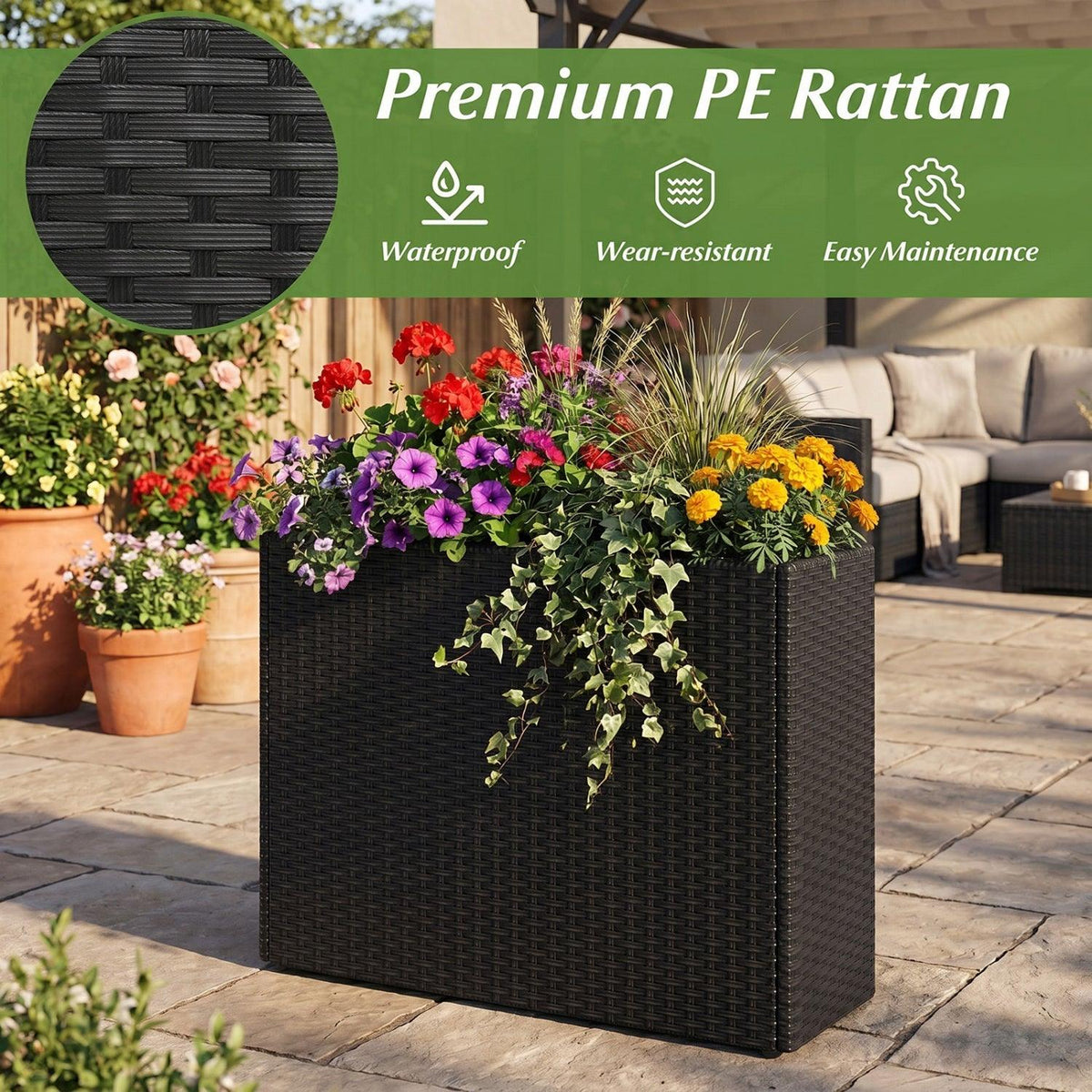 Raised Garden Bed with PE Rattan Wicker and Liner 32