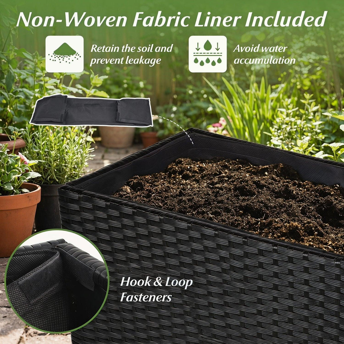 Raised Garden Bed with PE Rattan Wicker and Liner 32