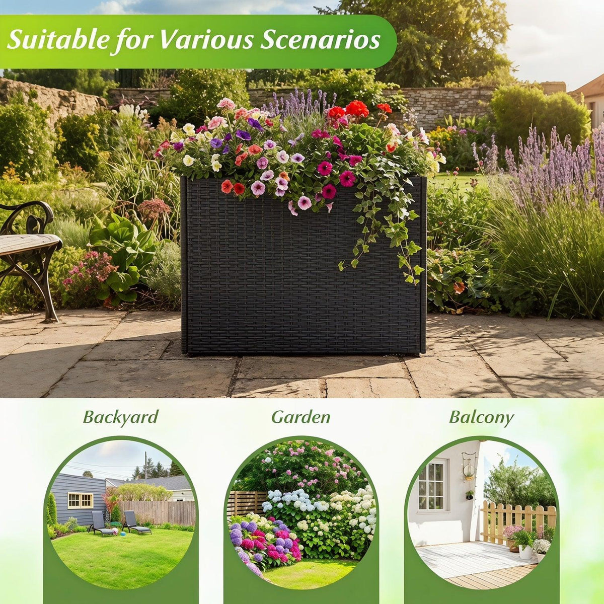 Raised Garden Bed with PE Rattan Wicker and Liner 32