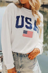 US Flag Corded Long Sleeve Sweatshirt - White / S