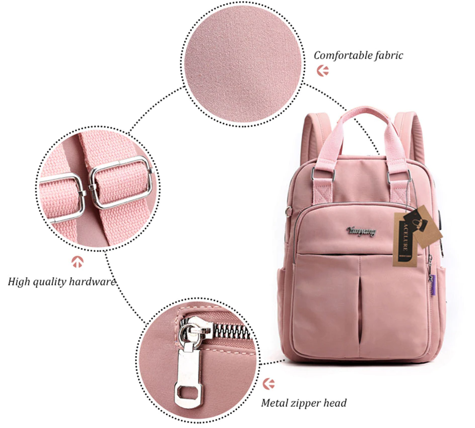 USB Charging Anti-Theft Backpack Water Resistant Laptop Travel Bag 36cm