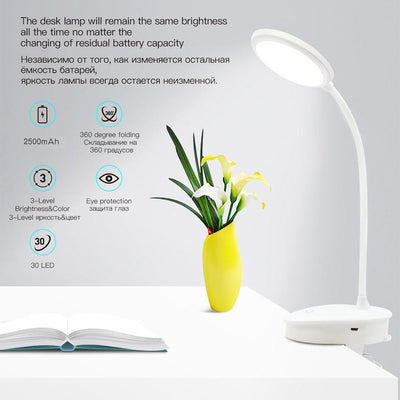 USB Rechargeable Led Clamp Desk Lamp Gooseneck Touch Dimming Clip On Reading Light For Book Bed and Computer 3 Color Modes Decorative Table Lamp Cute Study Lamps for Bedroom Décor
