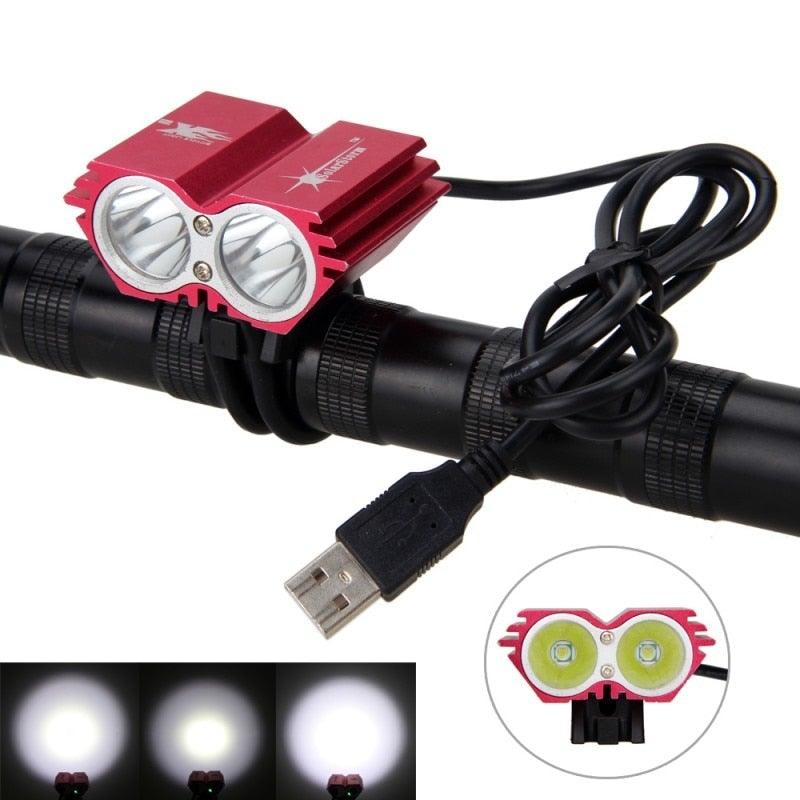 USB Waterproof Bike Light LED Front Bicycle Headlight Dual Lamps Super Bright LED Cycling Bike Light Front Headlight 4 Modes Bikelight Headlamp Rechargeable USB Led Lamp 8000LM