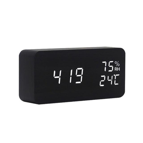 USB/AAA Powered LED Digital Clock Wooden Alarm Clock Table Clock Wooden Digital Alarm Clock with Wireless Charging 3 Alarms LED Display Sound Control and Snooze Dual for Bedroom Bedside Office Voice Control Electronic Clock Desktop Decor