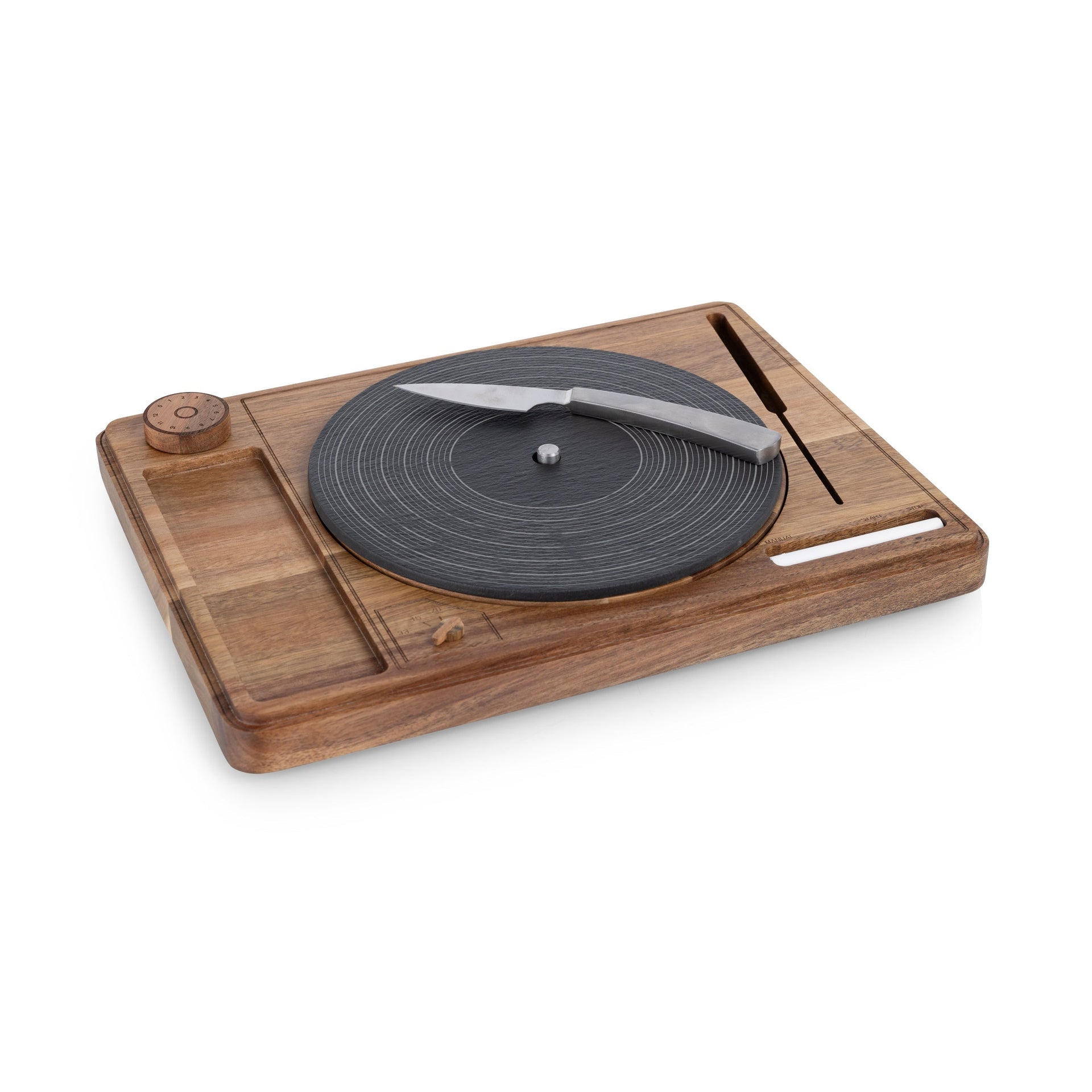 Turntable Acacia and Slate Cheese Board with Knife Picnic Time Family of Brands