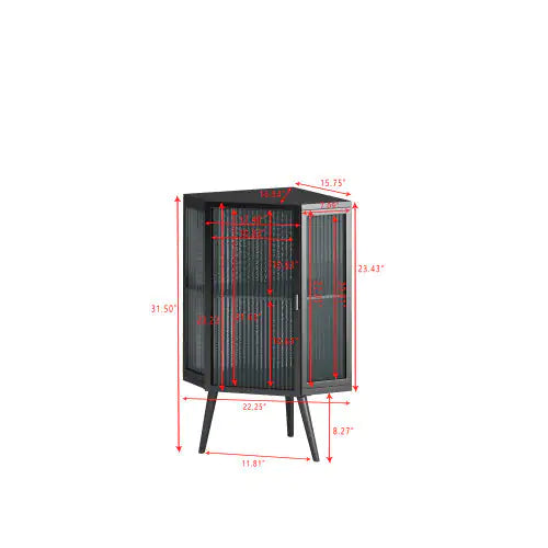 Floor Conical Cabinet With Tempered Glass Door And Storage Shelves Ameraeon