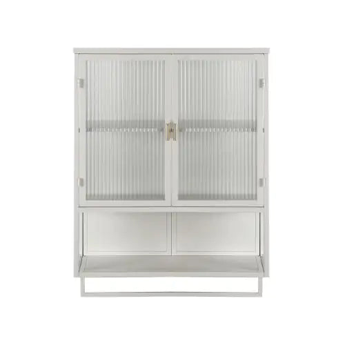 Elegant Dual-Door Wall Cabinet with Glass Panels and Storage Shelves Ameraeon