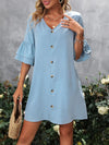 V-Neck Half Sleeve Mini Dress - Light Blue / XL