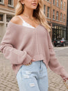 V-Neck Long Sleeve Sweater - Dusty Pink / XL