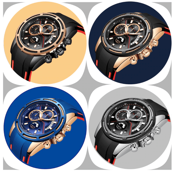 Men's Waterproof Modern Watch With Rubber Straps Multifunction Watches Unique Design Perfect Gift