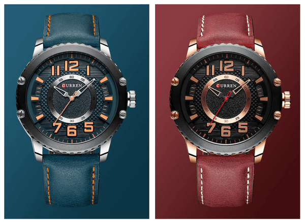 Men's Waterproof  Sport Watch With Leather  Belts  And Large Numbers Details Unique Design Perfect Gift