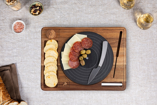 Turntable Acacia and Slate Cheese Board with Knife Picnic Time Family of Brands