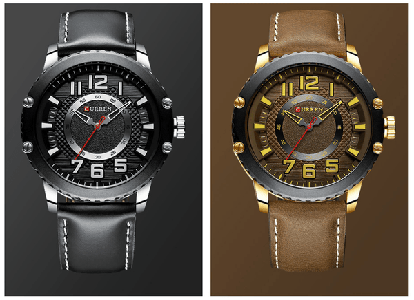 Men's Waterproof  Sport Watch With Leather  Belts  And Large Numbers Details Unique Design Perfect Gift