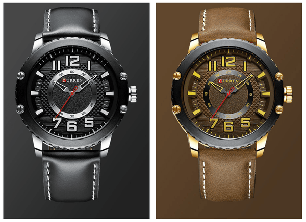 Men's Waterproof  Sport Watch With Leather  Belts  And Large Numbers Details Unique Design Perfect Gift