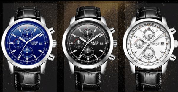 Men's  Waterproof Watch With Chronometers Date Display And Fluorescent Pointers Excellent Look Perfect Gift