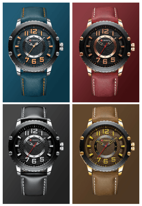 Men's Waterproof  Sport Watch With Leather  Belts  And Large Numbers Details Unique Design Perfect Gift