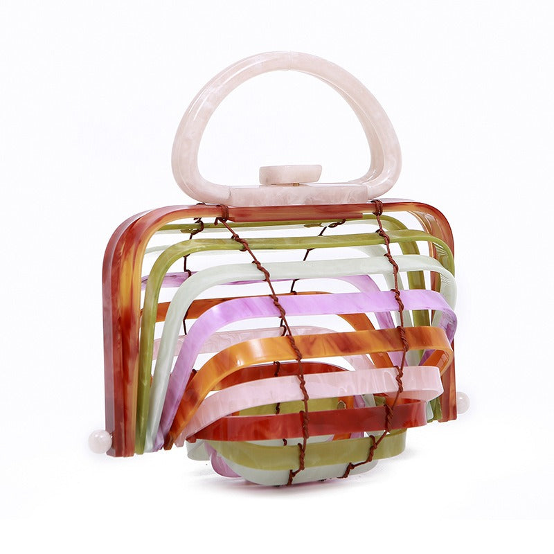 Vacation beach bag, acrylic basket, hollowed out handbag, folding shell bag