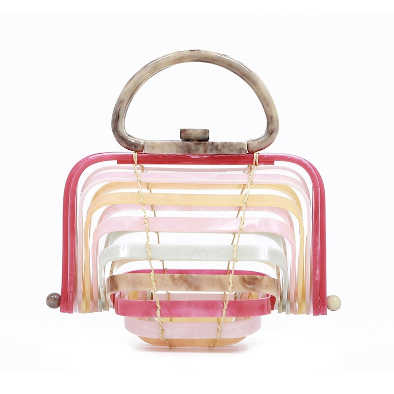 Vacation beach bag, acrylic basket, hollowed out handbag, folding shell bag