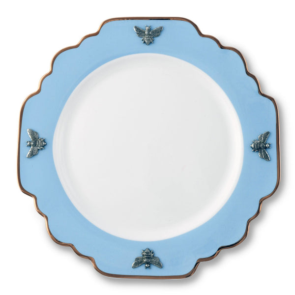 Bee Bone China Dinner Plate Blue with Gold Rim
