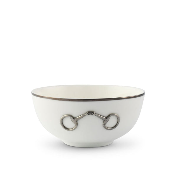 Pewter Bit Bone China Round Cereal Bowl Platinum Rim