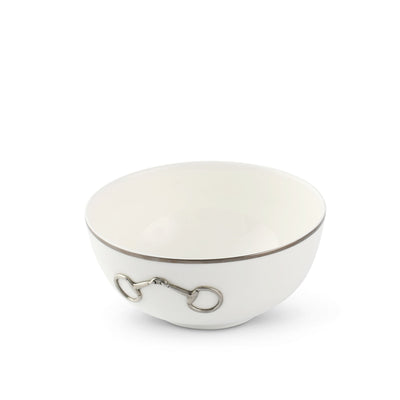 Pewter Bit Bone China Round Cereal Bowl Platinum Rim