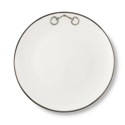 Pewter Bit Bone China Round Dinner Plate Platinum Rim