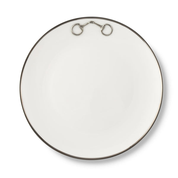 Pewter Bit Bone China Round Dinner Plate Platinum Rim