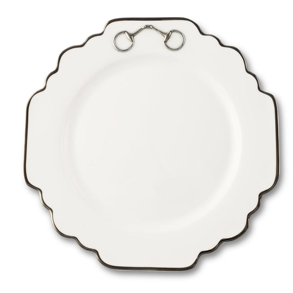 Pewter Bit Bone China Scallop Dinner Plate Platinum Rim