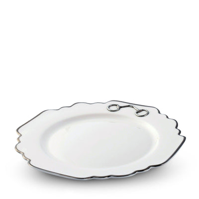 Pewter Bit Bone China Scallop Dinner Plate Platinum Rim