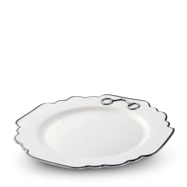 Pewter Bit Bone China Scallop Dinner Plate Platinum Rim