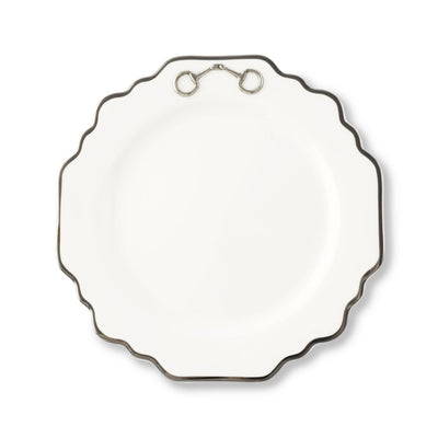 Pewter Bit Bone China Scallop Salad / Dessert Plate Platinum Rim