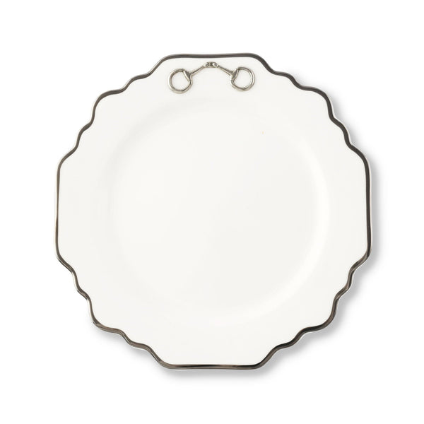 Pewter Bit Bone China Scallop Salad / Dessert Plate Platinum Rim