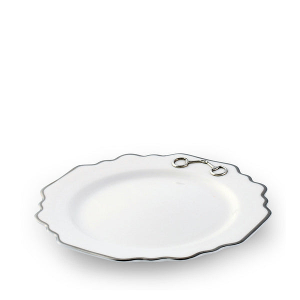 Pewter Bit Bone China Scallop Salad / Dessert Plate Platinum Rim